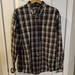 Men's Cinch Plaid Button-Down Shirt in Olive Green and Brown Large